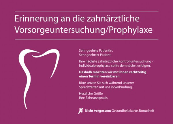 Zahnsilhouette Erinnerung / Individualprophylaxe