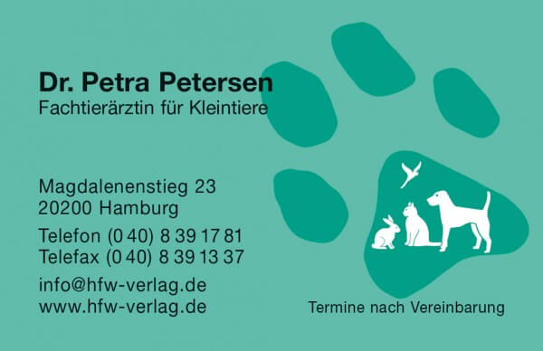 Visitenkarten Pfote mit Tieren