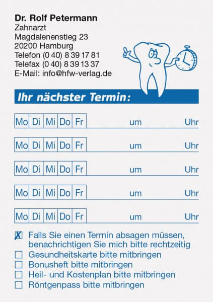 Terminzettel Motiv "Zahn mit Uhr"